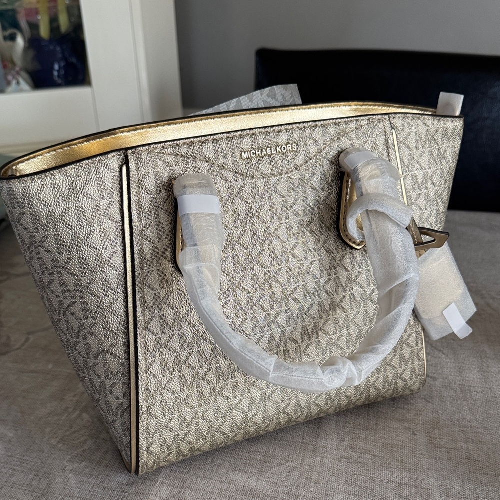 Michael Kors Gold and Cream Satchel